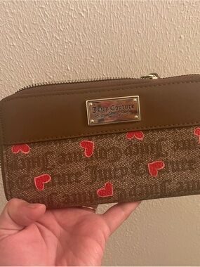 Juicy Couture Brown Monogram Wallet with Red Heart Accents